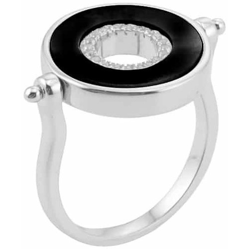 Montres & Bijoux Femme Bijoux Orusbijoux Bague En Argent Anna Onyx Et Zirconium Blanc Argenté