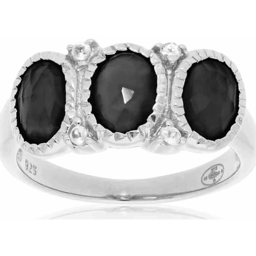 Montres & Bijoux Femme Bijoux Orusbijoux Bague Trilogie Argent Rhodié Spinelle Noir Argenté