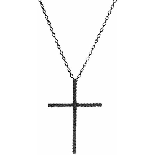 Montres & Bijoux Femme Colliers / Sautoirs Orusbijoux Collier Argent Noir Croix Verticale Noir