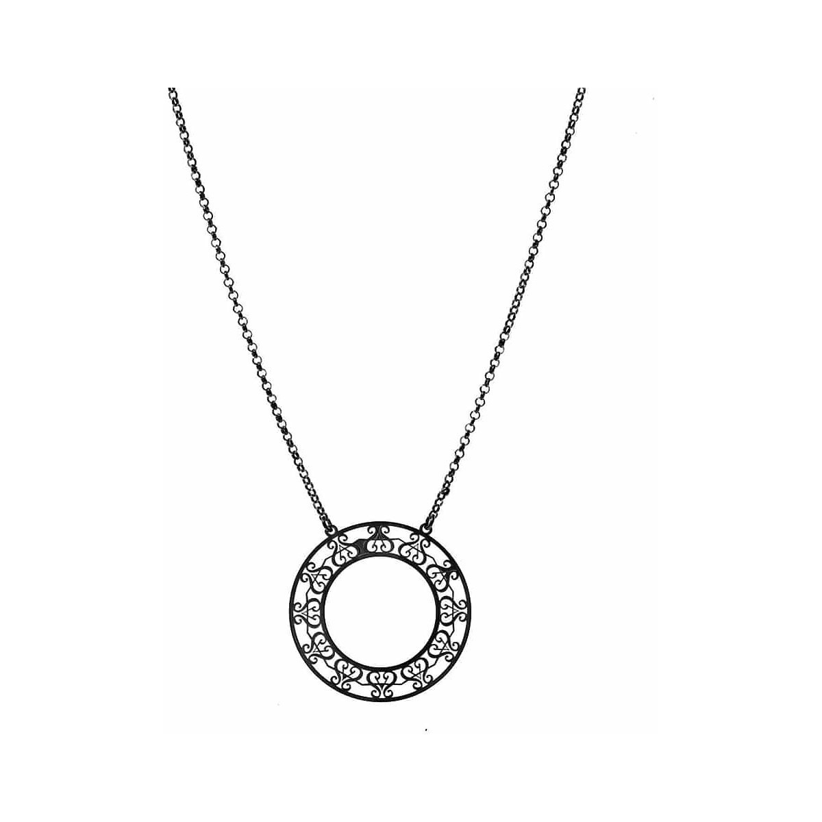 Montres & Bijoux Femme Colliers / Sautoirs Orusbijoux Collier Argent Grand Cercle Motif Orus Noir Noir