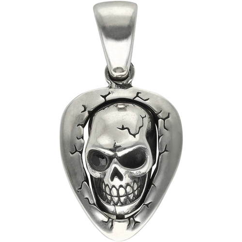 Montres & Bijoux Homme Pendentifs Orusbijoux Tête De Mort Et Médiator Pendentif Pierre Noire Argent Argenté