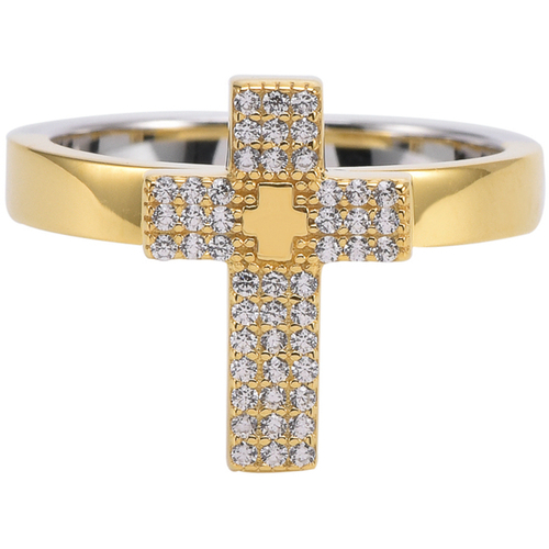 Montres & Bijoux Femme Bijoux Orusbijoux Bague Argent Croix Doré Sertie De Zirconiums Doré