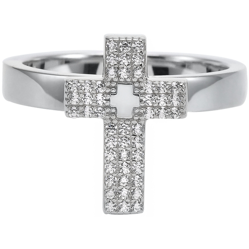 Montres & Bijoux Femme Bijoux Orusbijoux Bague Argent Rhodié Croix Sertie De Zirconium Argenté