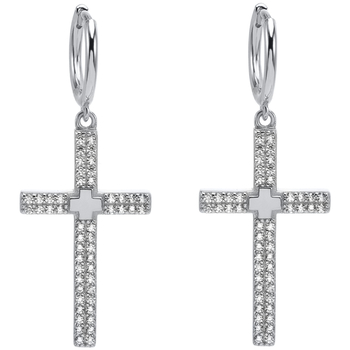 Montres & Bijoux Femme Boucles d'oreilles Orusbijoux Boucles D'oreilles Argent Forme Croix Sertie De Zirconium Argenté