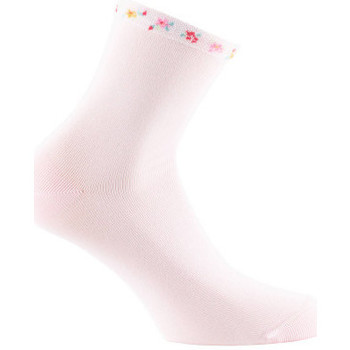 Sous-vêtements Femme Chaussettes Kindy Socquettes en fil d'écosse bord côte fleuri MADE IN FRANCE Rose