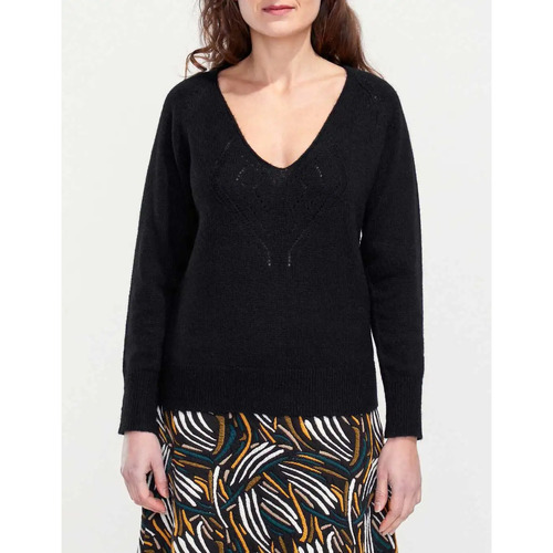 Vêtements Femme Pulls La Fiancee Du Mekong Pull col V en maille NANDI Noir