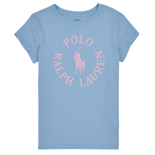 Vêtements Fille T-shirts manches courtes Polo Ralph Lauren SS GRAPHIC T-KNIT SHIRTS Bleu Ciel / Rose