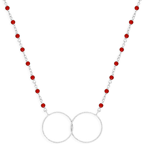 Montres & Bijoux Femme Colliers / Sautoirs Orusbijoux Collier Argent Rhodié Double Rond Et Pierre Rouge Argenté