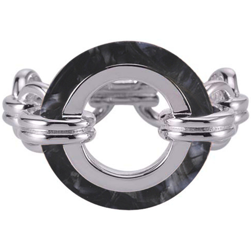 Montres & Bijoux Femme Bijoux Orusbijoux Bague En Argent Ronde Acétate Noire Argenté