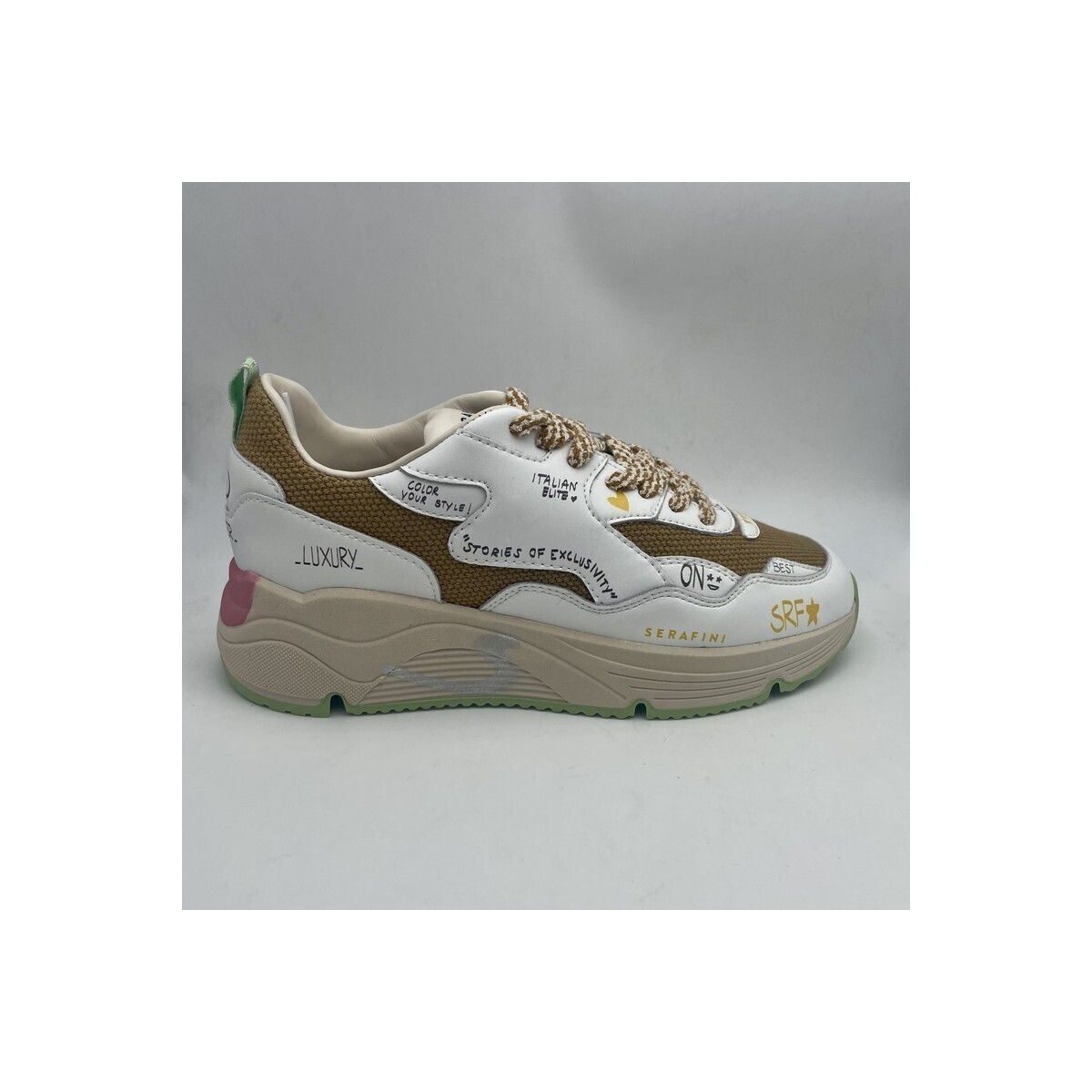 Chaussures Femme Baskets basses Serafini BASKET BLANCHE ET CAMEL Blanc