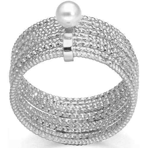 Montres & Bijoux Femme Bijoux Orusbijoux Bague En Argent Rhodié Multi Cercles Avec Perle Naturelle Argenté