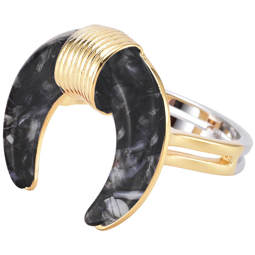 Montres & Bijoux Femme Bijoux Orusbijoux Bague En Argent Doré Forme Corne Acétate Noire Doré