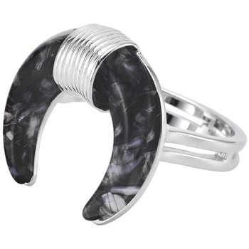 Montres & Bijoux Femme Bijoux Orusbijoux Bague En Argent Forme Corne Acétate Noire Argenté