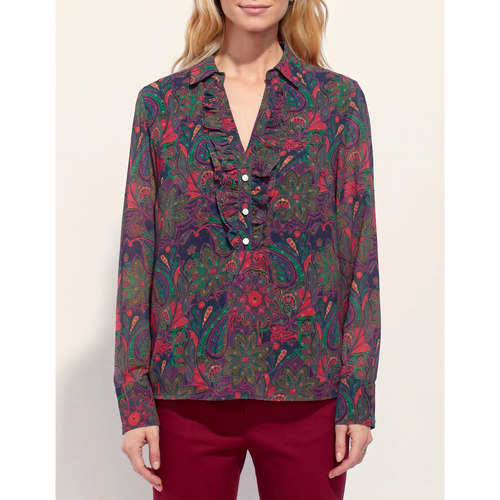 Vêtements Femme Tops / Blouses La Fiancee Du Mekong Blouse fluide imprimée col volanté KATI Violet