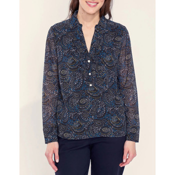 Vêtements Femme Tops / Blouses La Fiancee Du Mekong Blouse fluide imprimée col volanté KATI Bleu