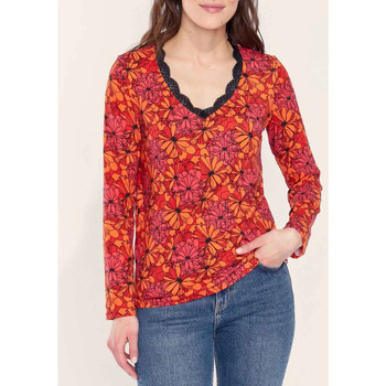 Vêtements Femme Tops / Blouses La Fiancee Du Mekong Top imprimé maille chaude dentelle TAMA Rouge