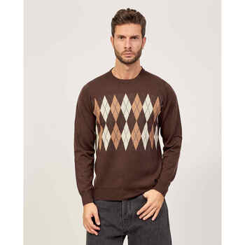 Vêtements Homme Pulls Yes Zee Pull homme  en laine mélangée à motif losanges Marron