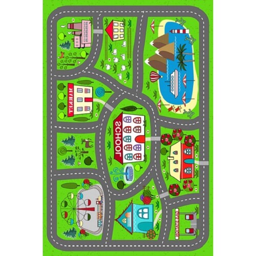 Maison & Déco Enfant Tapis Mani Textile Tapis Enfant Circuit de Voiture Kaki