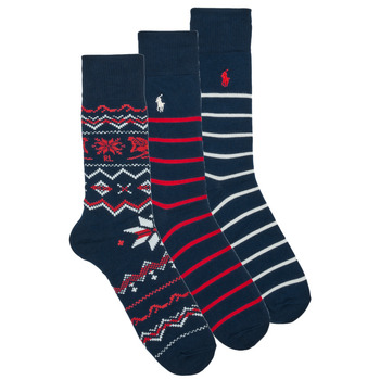 Accessoires Chaussettes hautes Polo Ralph Lauren DOWNHILL SKR-CREW SOCK-GIFT BOX Marine / Blanc / Rouge