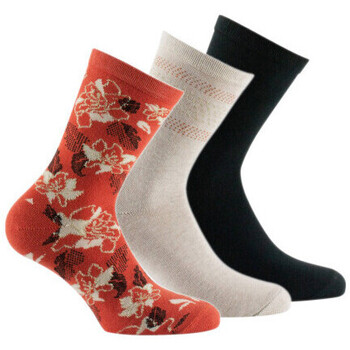 Sous-vêtements Femme Chaussettes Kindy Lot de 3 paires de mi-chaussettes motifs Flowers Beige