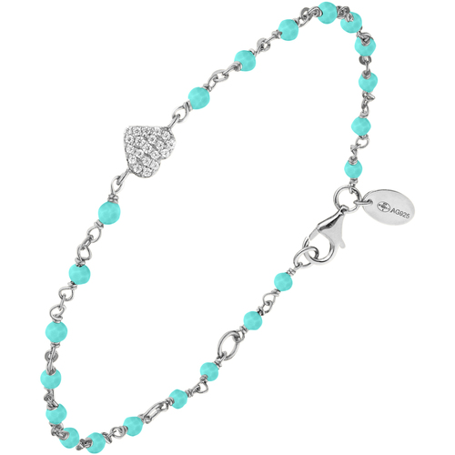 Montres & Bijoux Femme Bracelets Orusbijoux Bracelet Argent Rhodié Cœur Serti Blanc Pierres Amazonite Argenté