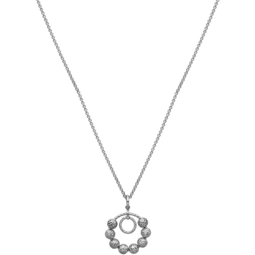 Orusbijoux Collier Argent Rhodié Doubles Chaînes Cercle Avec Boules Argenté