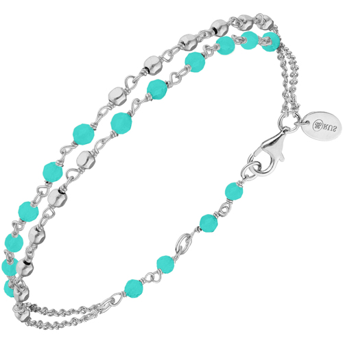 Montres & Bijoux Femme Bracelets Orusbijoux Bracelet Argent Rhodié Doubles Chaînes Pierres Amazonite Argenté