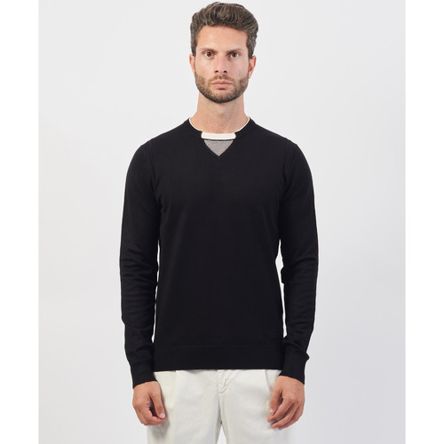 Vêtements Homme Pulls Yes Zee Pull  en viscose mélangée effet double col Noir