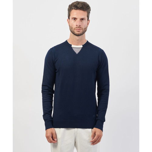 Vêtements Homme Pulls Yes Zee Pull  en viscose mélangée effet double col Bleu