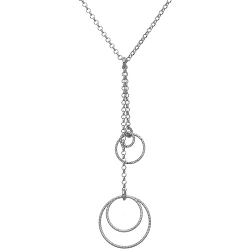 Montres & Bijoux Femme Colliers / Sautoirs Orusbijoux Collier Argent Rhodié Doubles Chaînes Cercles Diamantés Argenté