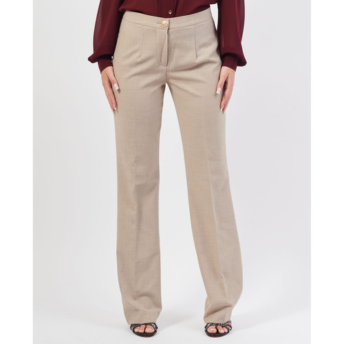 Vêtements Femme Pantalons Yes Zee Pantalon droit femme  imprimé losanges Beige