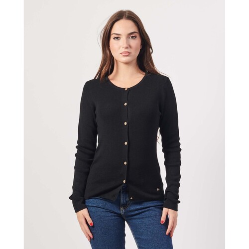 Vêtements Femme Gilets / Cardigans Yes Zee Cardigan femme  avec boutons dorés Noir