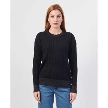 Vêtements Femme Pulls Yes Zee Pull femme  col rond avec fentes latérales Noir