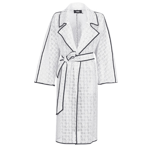 Kleidung Damen Trenchcoats Karl Lagerfeld KL EMBROIDERED LACE COAT Weiss / Schwarz