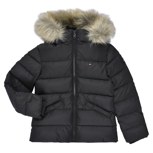 Kleidung Mädchen Daunenjacken Tommy Hilfiger ESSENTIAL DOWN FUR HOOD JACKET Schwarz