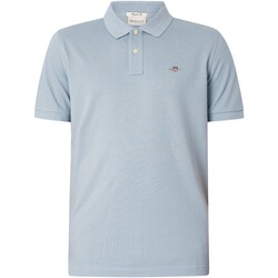 Kleidung Herren Polohemden Gant Reguläres Shield-Pique-Poloshirt Blau