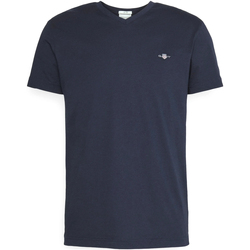 Kleidung Herren T-Shirts Gant Slim Shield V-Neck Tee Blau