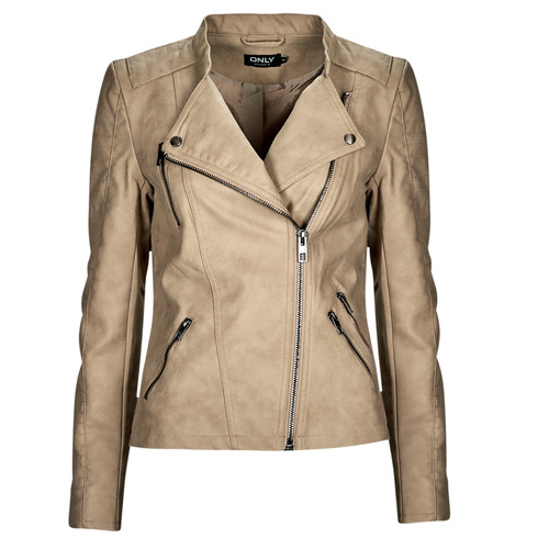 textil Dame Jakker i læder / imiteret læder Only ONLAVA FAUX LEATHER BIKER OTW Beige