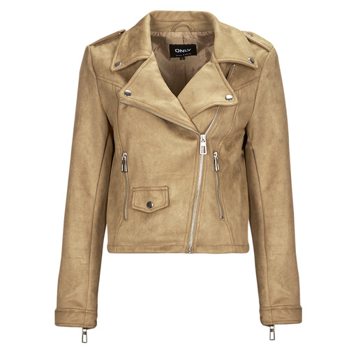 textil Dame Jakker i læder / imiteret læder Only ONLSCOOTIE FAUX SUEDE BIKER JACKET OTW Beige