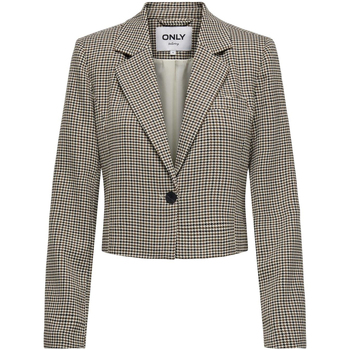 textil Dame Jakker / Blazere Only ONLADISON L/S CROP CHECK BLAZER TLR 15303327 Beige