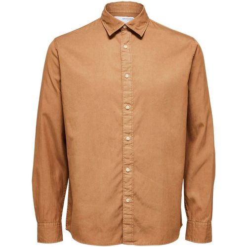 textil Hombre Camisas manga larga Selected 16087722 REGPASTEL-TOASTED COCONUT Marrón