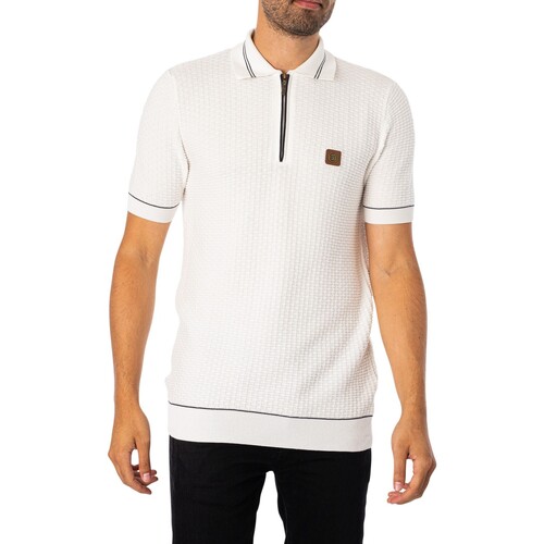 textil Hombre Polos manga corta Trojan Polo de calibre fino con tejido de cesta Beige