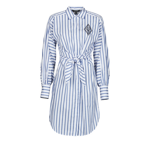 vaatteet Naiset Lyhyt mekko Lauren Ralph Lauren ESSIEN-LONG SLEEVE-DAY DRESS Laivastonsininen / Valkoinen