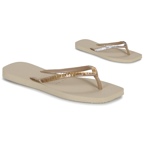 kengät Naiset Varvassandaalit Havaianas SLIM SQUARE MAGIC SEQUIN Beige / Kulta