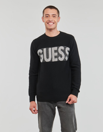 Υφασμάτινα Άνδρας Πουλόβερ Guess AMYAS LS CN SLOGAN SWEATER Black