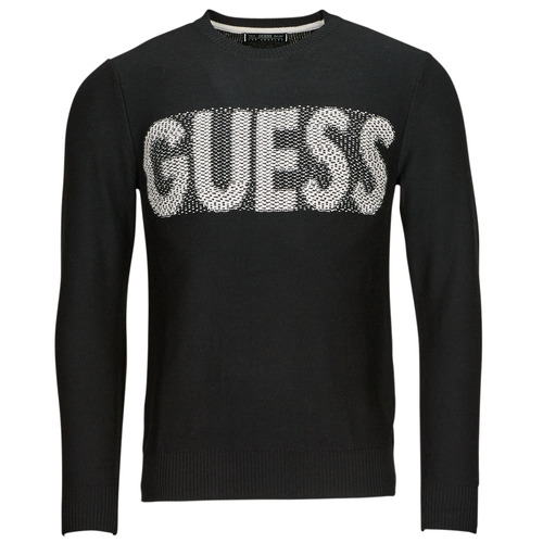 Υφασμάτινα Άνδρας Πουλόβερ Guess AMYAS LS CN SLOGAN SWEATER Black