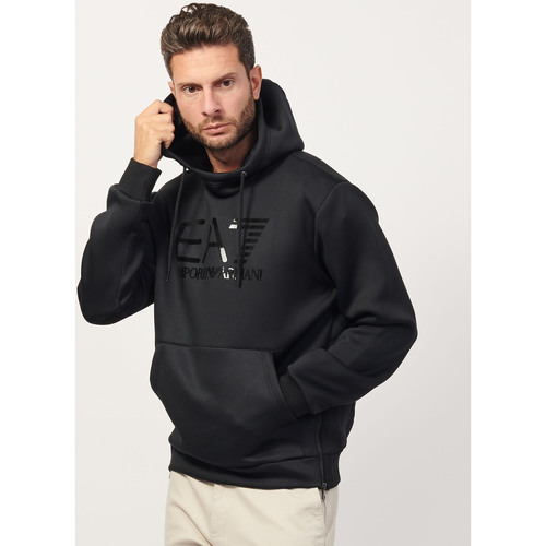 Abbigliamento Uomo Felpe Emporio Armani EA7 Felpa nera  in tessuto tecnico con cappuccio Nero