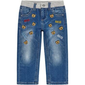 Abbigliamento Bambino Jeans Guess Jeans con bottone e orsetti e logo ricamati N4YA02D5FQ0 Blu