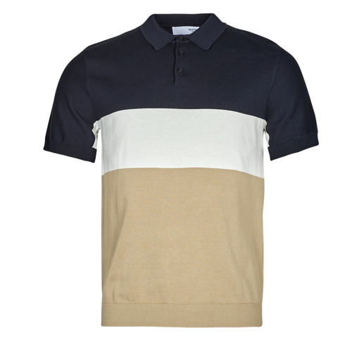 Clothing Men short-sleeved polo shirts Selected SLHMATTIS SS KNIT BLOCK POLO B Marine / White / Beige