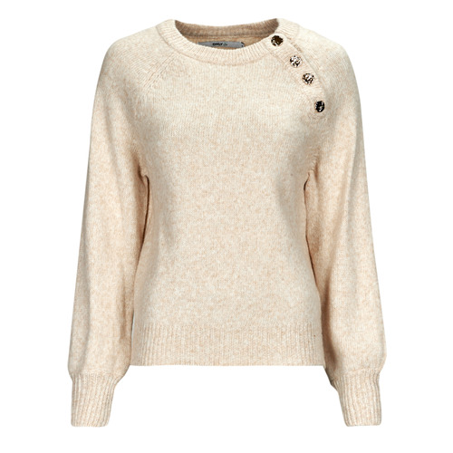 Clothing Women jumpers Only ONLEMMA LS BUTTON ONECK KNT Beige